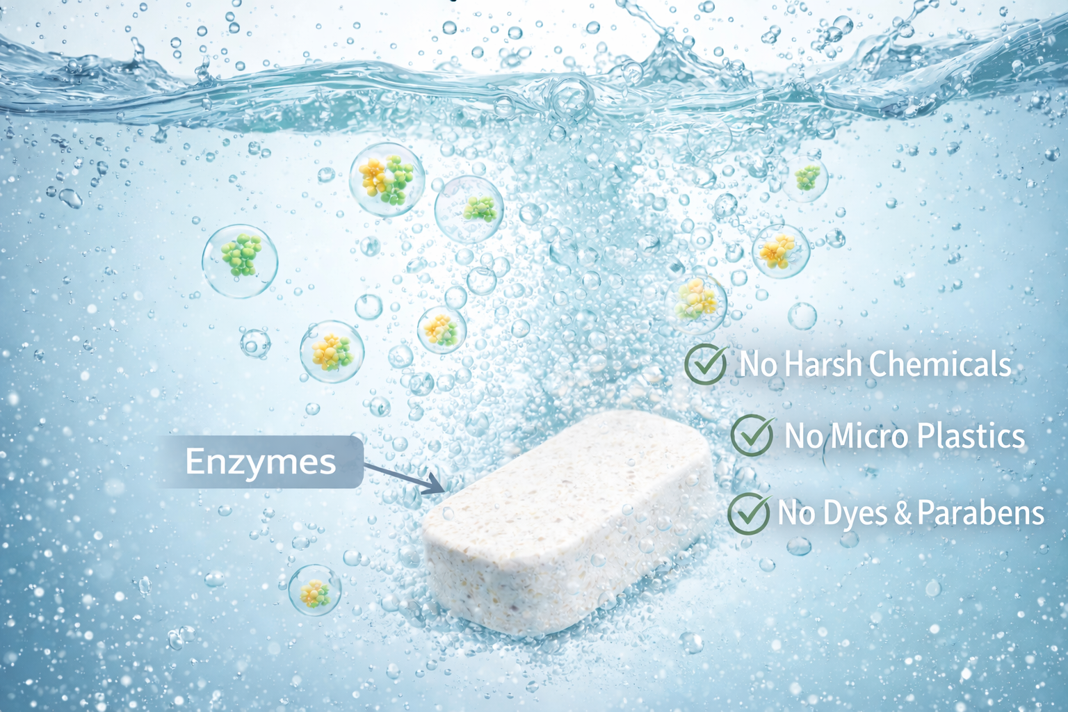Product with enzymes and eco-friendly attributes underwater

